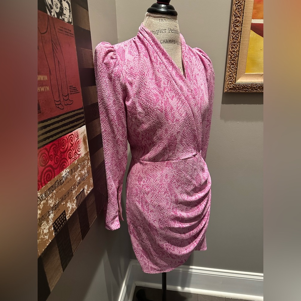 Retro 80’s Pink Puff-Sleeve Mini Dress - Snakeskin Print EUC - Picture 2 of 11
